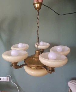 Deckenlampe 6-flg, Art Deco, ca. 1920er Jahre, guter Zustand, neu verkabelt - Bild 1 von 16