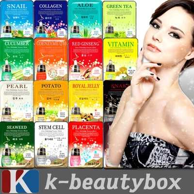 30pcs Korean Essence Facial Mask Sheet, Moisture Face Mask Pack Skin Care Lots - Image 1 of 4