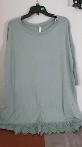 EMERALD~Soft Blue Sage CROCHET TUNIC DRESS~3/4 Sleeve~95% Rayon~Women's 3x~NWOT - Picture 1 of 4