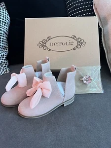 Joyfolie Collette Ankle Boots Shoes Blush Youth Size 11T Girls Suede Bow - Picture 1 of 7
