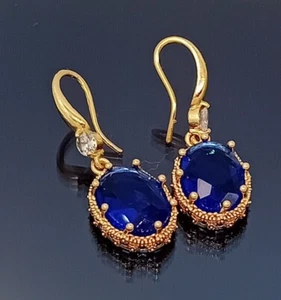 18K Gold Filled Stunning Italian Simulated Kyanite 18ct GF Drop Earrings 40mm - Picture 1 of 9