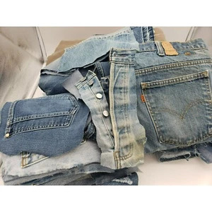 15 lbs scrap denim jeans, craft cutter pockets zippers belt loops button fly - Picture 1 of 5