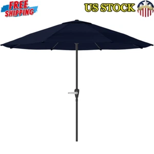 9 FT Patio Umbrella Outdoor Vented Easy Crank Navy Steel Ribs Stable Polyester - Picture 1 of 17