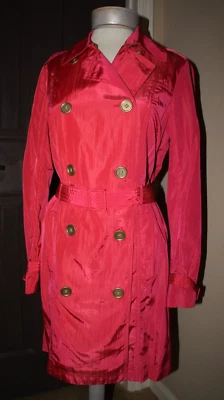 NEW! Chico's Black Label "Poppy" Pink Red Belted Trench Coat, 0 XS ($219) - Image 1 of 4