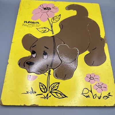 Quebra-cabeça vintage pré-escolar madeira brincadeira rover filhote cachorro marrom animal de estimação - Imagem 1 de 4