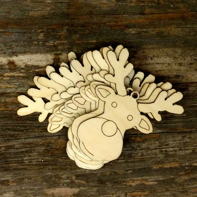 10x Wooden Reindeer Head Smiling Comic Shapes 3mm Plywood Christmas Decoration - Image 1 of 2