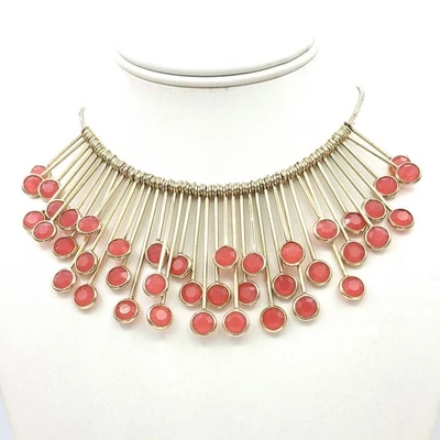 Collar babero acrílico rojo tono dorado Ann Taylor gotas facetadas 18"+2" en muy buena condición Foto 1 de 4