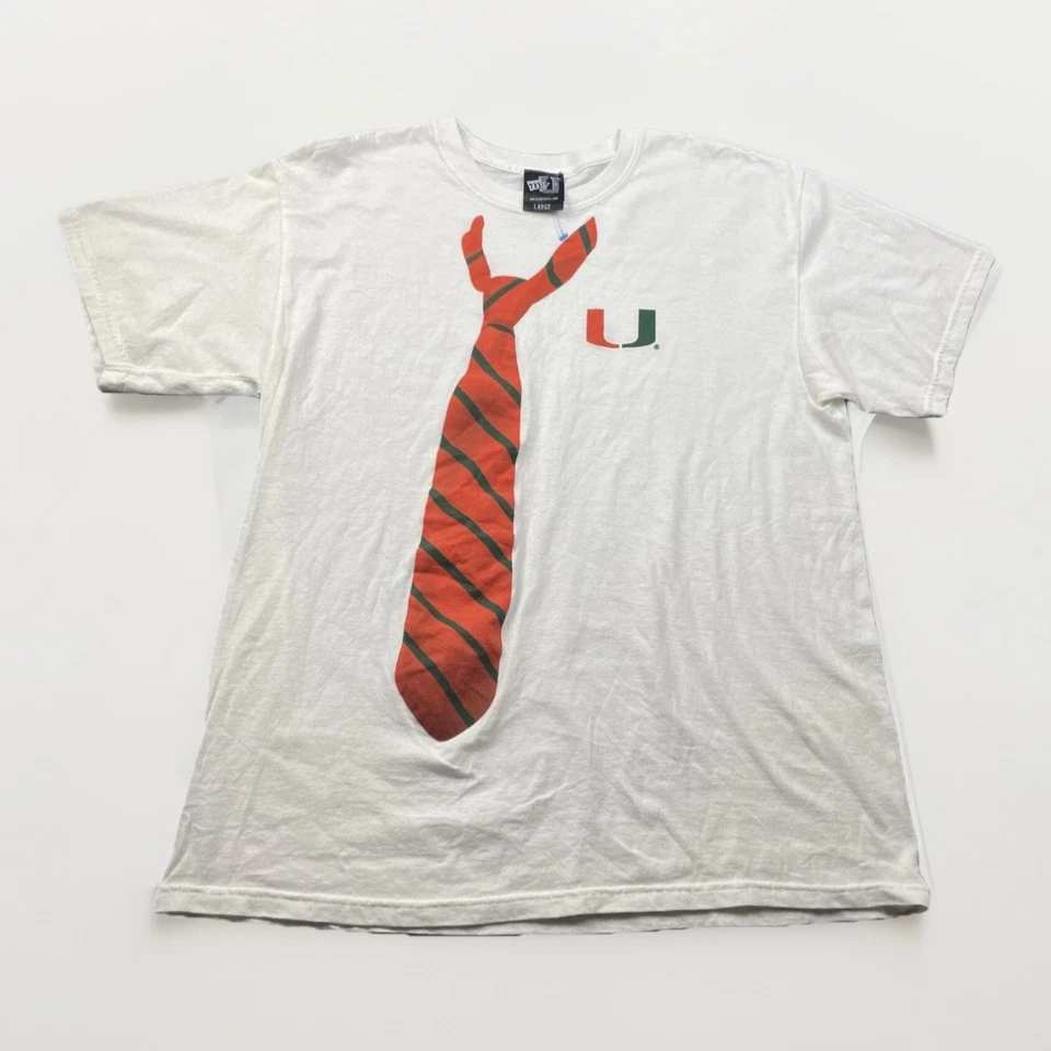 NCAA Miami Hurricanes Team Color Corbata Ropa Blanco Camiseta Talla L Gráfico Foto 1 de 4