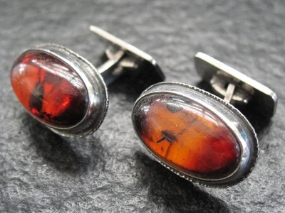 Manschettenknöpfe Silber 835 Georg Kramer Nr. 39 Vintage Design mit Bernstein  - Bild 1 von 4