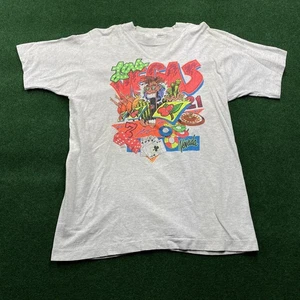 Vintage Las Vegas Shirt Mens L Gray  80S 90S Nevada Party Casino Tee USA MADE - Picture 1 of 8