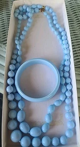 Vintage hellblaue Halskette und passendes Armband - Bild 1 von 5