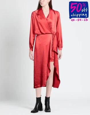 Vestido envolvente midi satinado PINKO IT40 US4 UK8 S rojo asimétrico PVP €400 Foto 1 de 4