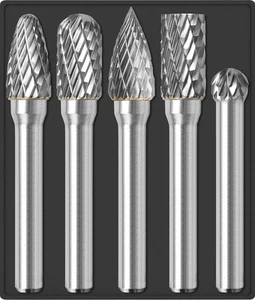 Hartmetall Frässtift Set 1/4 Zoll Schaft 5-teilig XL mit Holzbasis Die Schleifer Bits Rotationswerkzeug... - Bild 1 von 9