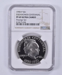 1990-P Eisenhower Commemorative Dollar Prestige Set PF69 UCAM NGC Brown *6481 - Picture 1 of 5
