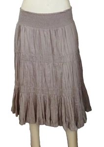 NWOT Ladies LTaupe Beige 100% Cotton Premium Peasant Tiered Skirt India - Imagen 1 de 6