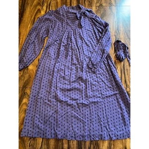 Vtg Hand Smocked Dress Girls 10 Purple Side Neck Bow Waist Tie - Picture 1 of 12