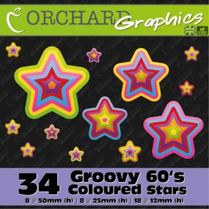 34 Groovy 60s Star Car Stickers Vinyl Decals Graphics Bedroom Wall Art Realistic - Picture 1 of 4