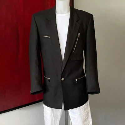Blazer GIANNI VERSACE linho 1 botão com 4 bolsos com zíper tamanho 50 da S/S 1992 - Imagem 1 de 4