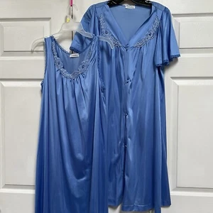LORRAINE Vintage Nightgown Set Blue Nylon Size Medium  - Picture 1 of 8