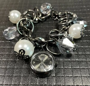 NY&C Bracelet Watch Dark Metal Beaded Bracelet Chain New Battery 7-8.5” - Picture 1 of 6