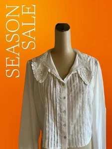 MNG NewBlouse Embroidered Neck, Sheer button Long Sleeves Lace Pleats Size “S/4 - Picture 1 of 13