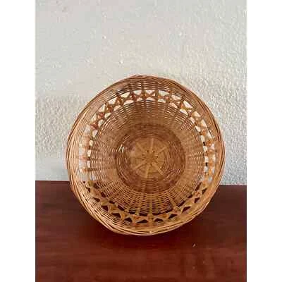 Vintage Wicker Woven Round Bread Basket Wall Decor Boho French Country - Image 1 of 4