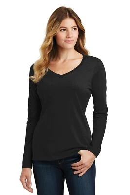 Port & Company Women's Long Sleeve V-Neck Fan Favorite T-Shirt LPC450VLS - Image 1 of 3