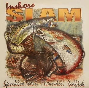 ALL AMERICAN OUTFITTERS INSHORE SLAM FLOUNDER  FISH FISHING #466-C POCKET SHIRT - Picture 1 of 5