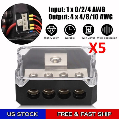 1 x 4 Gauge input to 4 x 8 Gauge Output Power Ground Distribution Block w/Cover - Image 1 of 4