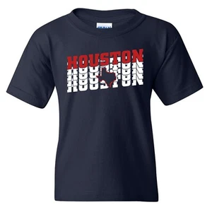 Houston Bay Retro Repeat - Sport Football Youth T Shirt - Navy - Picture 1 of 7
