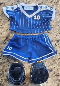 Build A Bear BABW Blue Sports Soccer Outfit Clothes Shirt Shorts #10 & cleats - Afbeelding 1 van 2