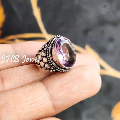 Faceted Amethyst Purple Gemstone 925 Sterling Silver Jewelry Designer Men's Ring - Image 1 of 4