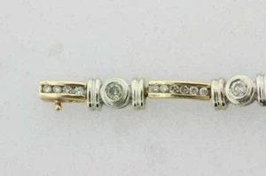 14K White & Yellow Gold Plated 5.60Ct Diamond Two Tone Bar Lab Created Bracelet  - Picture 1 of 6