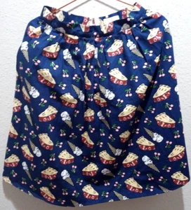 Womens Mod Cloth Pie Ice Cream Cherry Novelty Navy Blue Bubble Cotton Skirt sz M - Picture 1 of 9