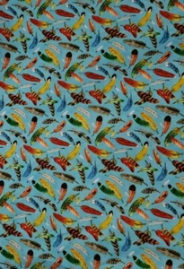 26"x 42" 100% cotton, 100% Elizabeth's Studio, "Birdwatching" Feathers, Blue - Picture 1 of 2