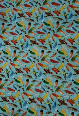 26"x 42" 100% cotton, 100% Elizabeth's Studio, "Birdwatching" Feathers, Blue - Image 1 of 2