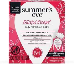 Blissful Escape Daily Refreshing Feminine Wipes, Removes Odor, pH Balanced, 12 C - Picture 1 of 14
