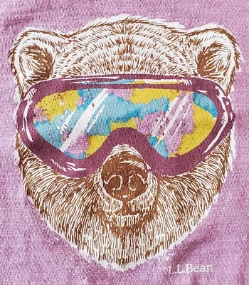 LL Bean Kids медведь графический лиловый длинным рукавом футболка - размер M (10-12) - EUC - Изображение 1 из 4