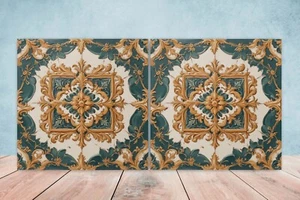 Azulejos de pared de cerámica victoriana - Juego de 2 azulejos de cerámica para salpicadero de cocina para baño - Imagen 1 de 3