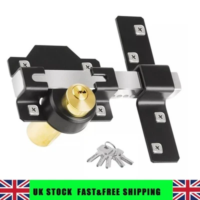 Gate Lock Garden Security Double Long Throw Bolt Rim Lock 5 Keys 50mm Both Sides