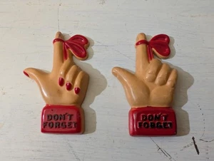 Vintage 2er Set "DON'T FORGET" Hand MCM Kühlschrank MAGNET Erinnerung RETRO rot 70er - Bild 1 von 14