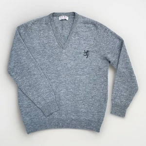 Vintage Pringle Sports V-Neck Jumper Men's L Grey Wool Knit 80s Casuals Golf - Picture 1 of 17