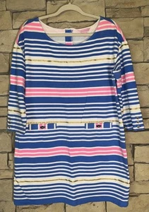 LILLY PULITZER Lena Tiki Kleid blau rosa gold gestreift Gr. L Baumwolle/Elasthan Strand - Bild 1 von 8