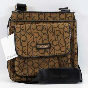 CALVIN KLEIN AUTHENTIC BROWN/CHOCOLATE/BLACK LOGO CROSSBODY BAG PURSE NWT - Picture 1 of 7