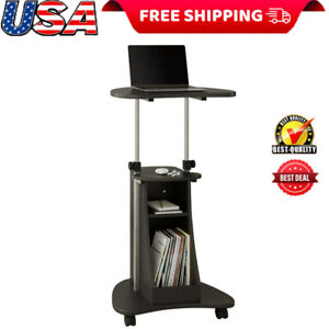 Mobile Laptop Cart Adjustable Sit-to-Stand Storage Desk Rolling Table Office US