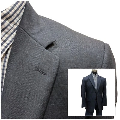 39R Andrew Fezza Dark Navy Blue  Plaid Glen Check Suit Jacket Sport Coat Blazer - Image 1 of 4