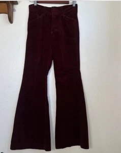 Vintage 1970s Burgundy Levi Corduroy Bell Bottom Jeans Pants - Picture 1 of 10
