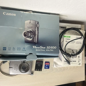 Canon PowerShot SD500 Digital Elph Camera Box Memory Battery WORKS No Charger - Picture 1 of 15
