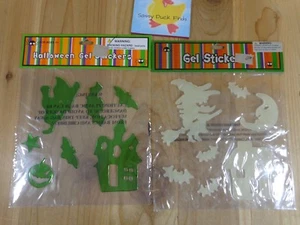 Halloween Gel Stickers Window Clings 2 Pks 14 Pcs White Green Witch Ghost Bats  - Picture 1 of 3