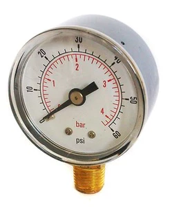 Pressure Gauge 0/60 PSI & 0/4 Bar 40mm Dial 1/8 BSPT Bottom connection. - Picture 1 of 1